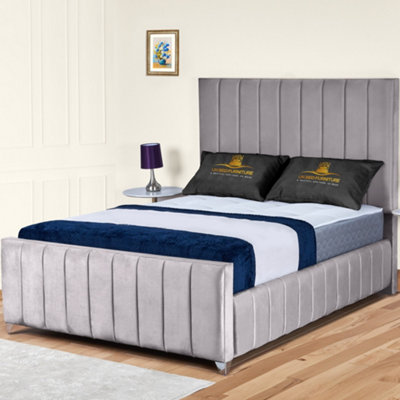 UKBEDFURNITURE Milano Silver Plush Valvet Upholstered Gas Lift Ottoman Storage Bed With 48 Inch Headboard from B&Q