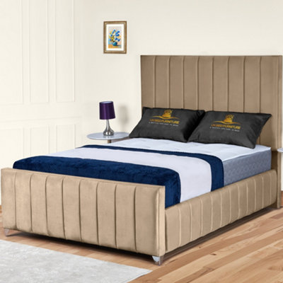 UKBEDFURNITURE Milano Beige Plush Valvet Upholstered Gas Lift Ottoman Storage Bed With 10 Inch Orthopedic Mattres48 Inch Headboard from B&Q