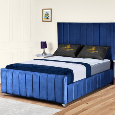 UKBEDFURNITURE Milano Blue Plush Valvet Upholstered Gas Lift Ottoman Storage Bed With 48 Inch Headboard from B&Q