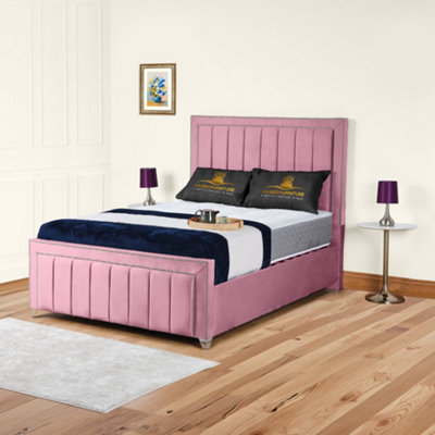 UKBEDFURNITURE Fiona Pink Plush Valvet Upholstered Bed Frame OnlySlatted Base48 Inch Headboard from B&Q