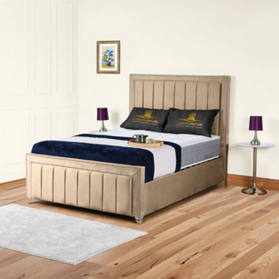 UKBEDFURNITURE Fiona Beige Plush Valvet Upholstered Bed Frame OnlySlatted Base48 Inch Headboard from B&Q