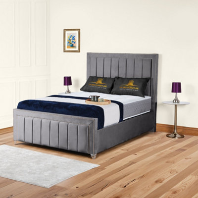 UKBEDFURNITURE Fiona Grey Plush Valvet Upholstered Bed FrameSlatted Base With 10 Inch Orthopedic Mattress48 Inch Headboard from B&Q
