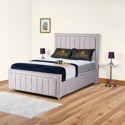 UKBEDFURNITURE Fiona Silver Plush Valvet Upholstered Gas Lift Ottoman Storage Bed With 10 Inch Orthopedic Mattres48 Inch Headboard from B&Q