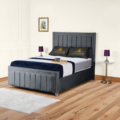 UKBEDFURNITURE Fiona Steel Plush Valvet Upholstered Gas Lift Ottoman Storage Bed With 10 Inch Orthopedic Mattres48 Inch Headboard from B&Q
