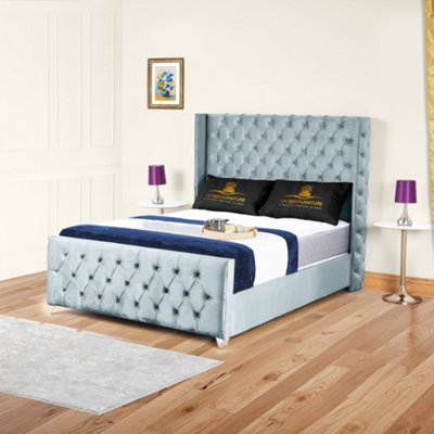 UKBEDFURNITURE Windsor Wingback Steel Plush Valvet Upholstered Gas Lift Ottoman Storage Bed With 48 Inch Headboard from B&Q