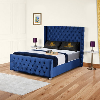 UKBEDFURNITURE Windsor Wingback Blue Plush Valvet Upholstered Gas Lift Ottoman Storage Bed With 48 Inch Headboard from B&Q