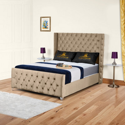 UKBEDFURNITURE Windsor Wingback Beige Plush Valvet Upholstered Gas Lift Ottoman Storage Bed With 48 Inch Headboard from B&Q
