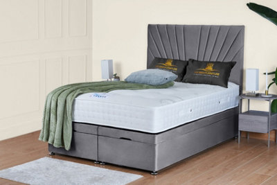 UKBEDFURNITURE Sunrise Plush Grey End Opening Divan Ottoman Bed With 54 Inch Headboard from B&Q