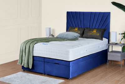 UKBEDFURNITURE Sunrise Plush Blue End Opening Divan Ottoman Bed With 54 Inch Headboard from B&Q
