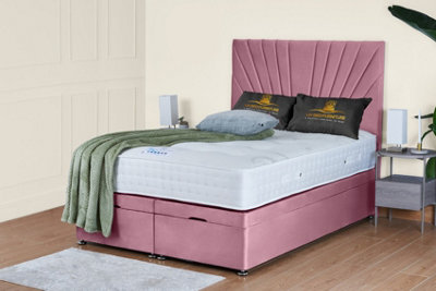 UKBEDFURNITURE Sunrise Plush Pink End Opening Divan Ottoman Bed With 54 Inch Headboard & 10 Inch Orthopaedic Mattress from B&Q