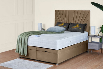UKBEDFURNITURE Sunrise Plush Beige End Opening Divan Ottoman Bed With 54 Inch Headboard & 10 Inch Orthopaedic Mattress from B&Q