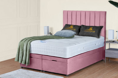 UKBEDFURNITURE Wilton Plush Pink End Opening Divan Ottoman Bed With 54 Inch Headboard from B&Q