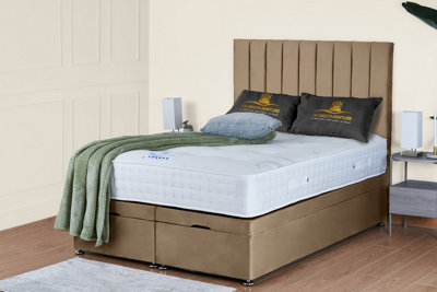 UKBEDFURNITURE Wilton Plush Beige End Opening Divan Ottoman Bed With 54 Inch Headboard from B&Q