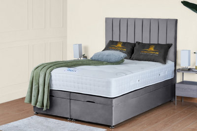 UKBEDFURNITURE Wilton Plush Grey End Opening Divan Ottoman Bed With 54 Inch Headboard & 10 Inch Orthopaedic Mattress from B&Q