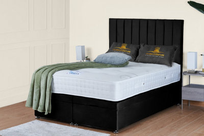 UKBEDFURNITURE Wilton Plush Black End Opening Divan Ottoman Bed With 54 Inch Headboard & 10 Inch Orthopaedic Mattress from B&Q