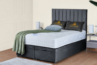 UKBEDFURNITURE Wilton Plush Steel End Opening Divan Ottoman Bed With 54 Inch Headboard & 10 Inch Orthopaedic Mattress from B&Q