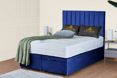 UKBEDFURNITURE Wilton Plush Blue End Opening Divan Ottoman Bed With 54 Inch Headboard & 10 Inch Orthopaedic Mattress from B&Q
