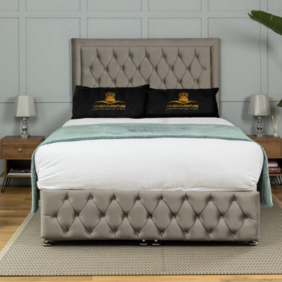 UKBEDFURNITURE Kingston Plush Grey End Opening Divan Ottoman Bed With 54 Inch Headboard & 10 Inch Orthopaedic Mattress from B&Q