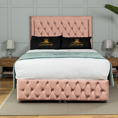 UKBEDFURNITURE Kingston Plush Pink End Opening Divan Ottoman Bed With 54 Inch Headboard & 10 Inch Orthopaedic Mattress from B&Q