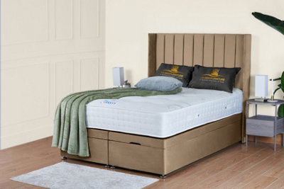 UKBEDFURNITURE Victoria Plush Beige End Opening Divan Ottoman Bed With 54 Inch Headboard from B&Q