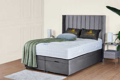 UKBEDFURNITURE Victoria Plush Grey End Opening Divan Ottoman Bed With 54 Inch Headboard & 10 Inch Orthopaedic Mattress from B&Q