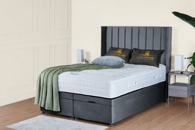 UKBEDFURNITURE Victoria Plush Steel End Opening Divan Ottoman Bed With 54 Inch Headboard & 10 Inch Orthopaedic Mattress from B&Q