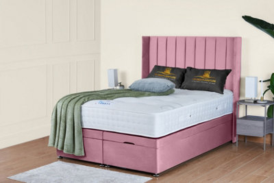 UKBEDFURNITURE Victoria Plush Pink End Opening Divan Ottoman Bed With 54 Inch Headboard & 10 Inch Orthopaedic Mattress from B&Q