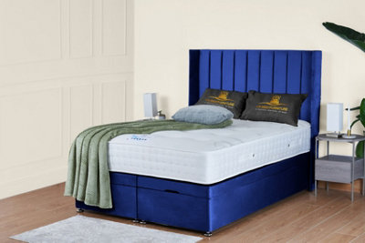 UKBEDFURNITURE Victoria Plush Blue End Opening Divan Ottoman Bed With 54 Inch Headboard & 10 Inch Orthopaedic Mattress from B&Q