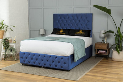 UKBEDFURNITURE Monaco Plush Blue End Opening Divan Ottoman Bed With 54 Inch Headboard from B&Q