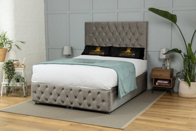 UKBEDFURNITURE Monaco Plush Grey End Opening Divan Ottoman Bed With 54 Inch Headboard & 10 Inch Orthopaedic Mattress from B&Q