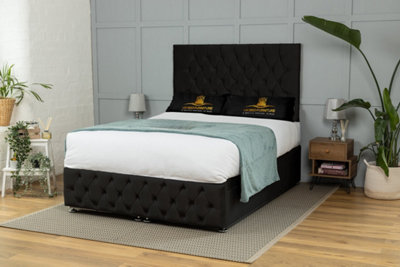 UKBEDFURNITURE Monaco Plush Black End Opening Divan Ottoman Bed With 54 Inch Headboard & 10 Inch Orthopaedic Mattress from B&Q