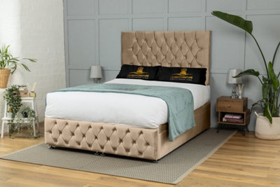 UKBEDFURNITURE Monaco Plush Beige End Opening Divan Ottoman Bed With 54 Inch Headboard & 10 Inch Orthopaedic Mattress from B&Q