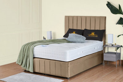 UKBEDFURNITURE Hamilton Plush Beige End Opening Divan Ottoman Bed With 54 Inch Headboard from B&Q