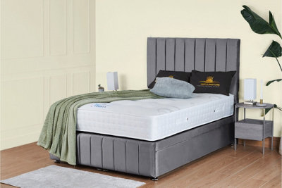 UKBEDFURNITURE Hamilton Plush Grey End Opening Divan Ottoman Bed With 54 Inch Headboard & 10 Inch Orthopaedic Mattress from B&Q