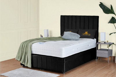 UKBEDFURNITURE Hamilton Plush Black End Opening Divan Ottoman Bed With 54 Inch Headboard & 10 Inch Orthopaedic Mattress from B&Q