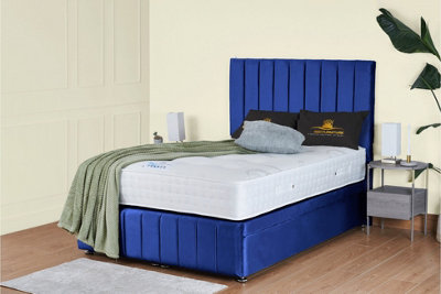 UKBEDFURNITURE Hamilton Plush Blue End Opening Divan Ottoman Bed With 54 Inch Headboard & 10 Inch Orthopaedic Mattress from B&Q