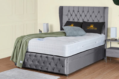 UKBEDFURNITURE Edwina Plush Grey End Opening Divan Ottoman Bed With 54 Inch Headboard & 10 Inch Orthopaedic Mattress from B&Q