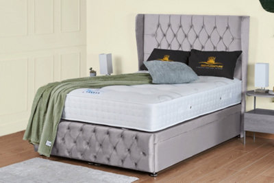 UKBEDFURNITURE Edwina Plush Silver End Opening Divan Ottoman Bed With 54 Inch Headboard & 10 Inch Orthopaedic Mattress from B&Q