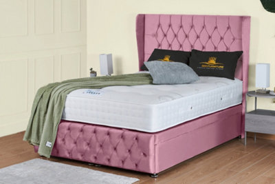 UKBEDFURNITURE Edwina Plush Pink End Opening Divan Ottoman Bed With 54 Inch Headboard & 10 Inch Orthopaedic Mattress from B&Q