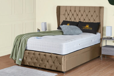 UKBEDFURNITURE Edwina Plush Beige End Opening Divan Ottoman Bed With 54 Inch Headboard & 10 Inch Orthopaedic Mattress from B&Q