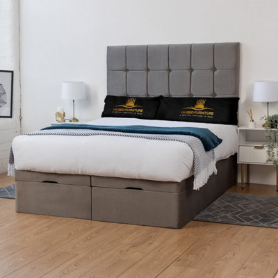 UKBEDFURNITURE Florence Plush Grey End Opening Divan Ottoman Bed With 54 Inch Headboard from B&Q