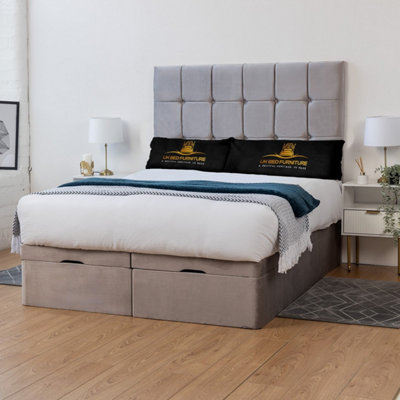 UKBEDFURNITURE Florence Plush Silver End Opening Divan Ottoman Bed With 54 Inch Headboard & 10 Inch Orthopaedic Mattress from B&Q