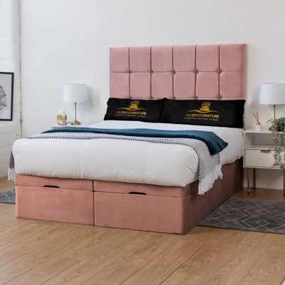 UKBEDFURNITURE Florence Plush Pink End Opening Divan Ottoman Bed With 54 Inch Headboard & 10 Inch Orthopaedic Mattress from B&Q