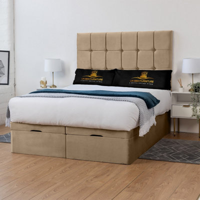 UKBEDFURNITURE Florence Plush Beige End Opening Divan Ottoman Bed With 54 Inch Headboard & 10 Inch Orthopaedic Mattress from B&Q