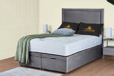 UKBEDFURNITURE Hanna Plush Grey End Opening Divan Ottoman Bed With 54 Inch Headboard & 10 Inch Orthopaedic Mattress from B&Q