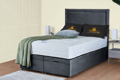 UKBEDFURNITURE Hanna Plush Steel End Opening Divan Ottoman Bed With 54 Inch Headboard & 10 Inch Orthopaedic Mattress from B&Q