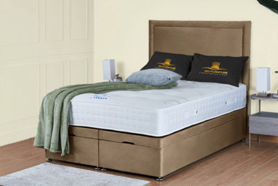 UKBEDFURNITURE Hanna Plush Beige End Opening Divan Ottoman Bed With 54 Inch Headboard & 10 Inch Orthopaedic Mattress from B&Q