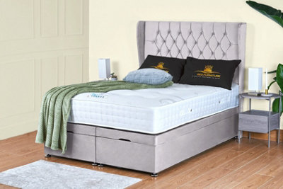 UKBEDFURNITURE Bronte Plush Silver End Opening Divan Ottoman Bed With 54 Inch Headboard from B&Q