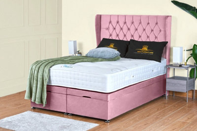 UKBEDFURNITURE Bronte Plush Pink End Opening Divan Ottoman Bed With 54 Inch Headboard from B&Q