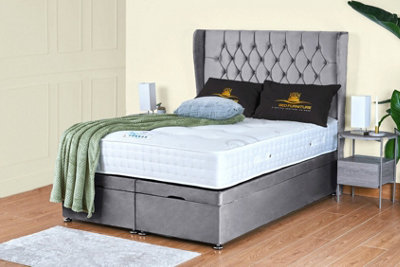 UKBEDFURNITURE Bronte Plush Grey End Opening Divan Ottoman Bed With 54 Inch Headboard & 10 Inch Orthopaedic Mattress from B&Q
